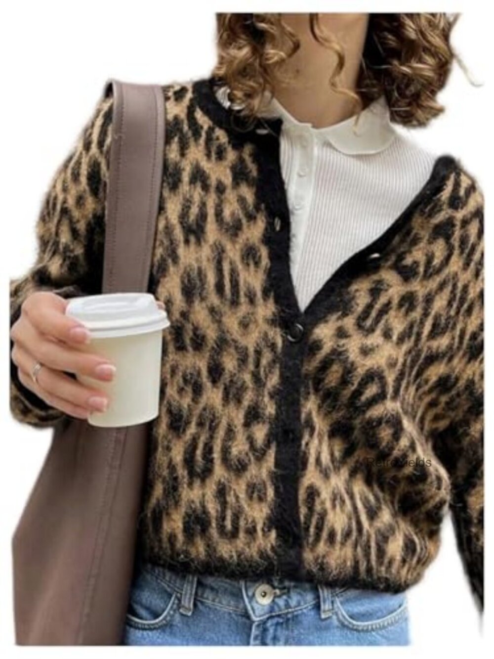 Leopard Cardigan Sweater Button Down Long Sleeve Knit Top